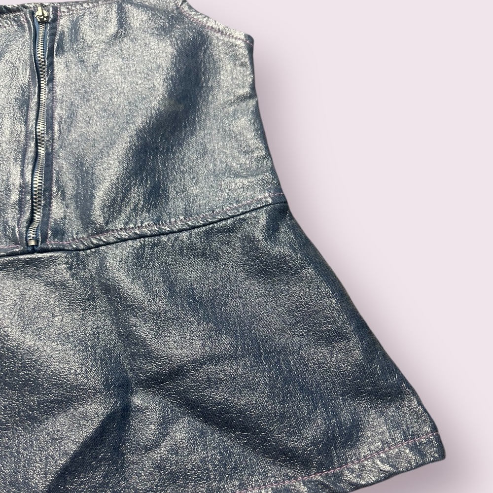 Vintage Toddler Girl Sparkle Brand Half Zip Faux Leather Metallic Tank Size 4 - Picture 4 of 13